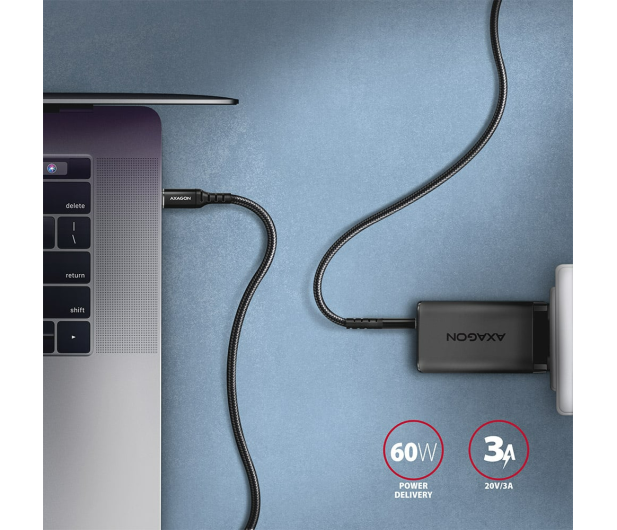 AXAGON BUCM-CM15AB Kabel USB-C - USB-C 2.0, 1.5m, PD 60W, 3A, ALU, oplot Czarny - 1353467 - zdjęcie 5